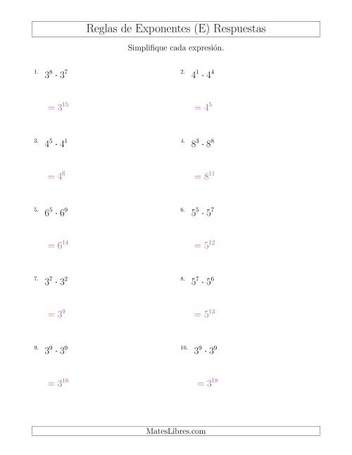 La hoja de ejercicios de Multiplicar Exponentes (Todos Positivos) (E) Página 2