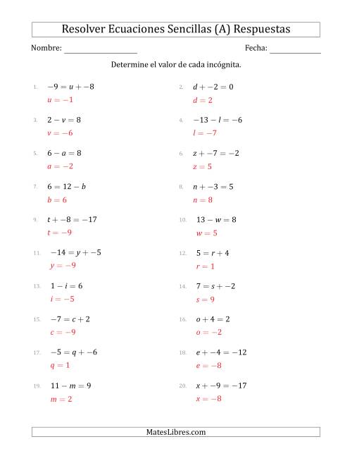 Resolver Ecuaciones Lineales Simples Con Incógnitas Entre 99 And 99 Y