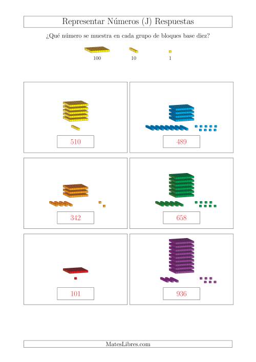 La hoja de ejercicios de Representar números hasta 999 con bloques base diez (Tamaño A4) (J) Página 2