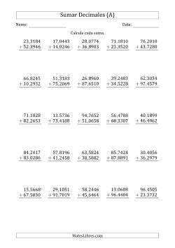 Sumar Diezmilésimas con Dos Dígitos delante del Decimal