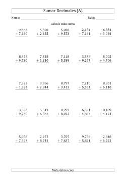 Sumar Milésimas con Un Dígito delante del Decimal