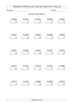 Multiplicar Milésimas de 2 Díg. por Enteros de 1 Díg.