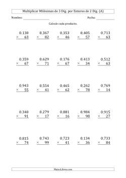 Multiplicar Milésimas de 3 Díg. por Enteros de 2 Díg.