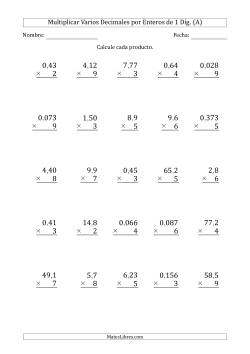 Multiplicar Varios Decimales por Enteros de 1 Díg.