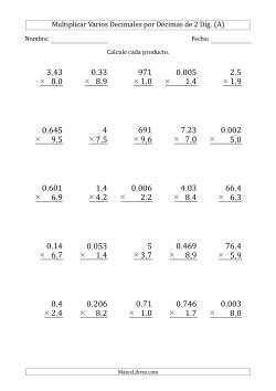 Multiplicar Varios Decimales por Décimas de 2 Díg.