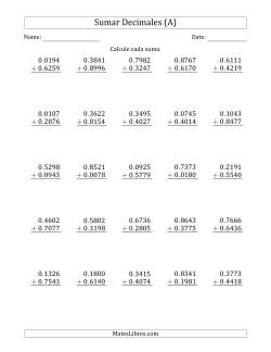 Sumar Diezmilésimas con 0 delante del Decimal