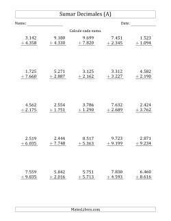 Sumar Milésimas con Un Dígito delante del Decimal