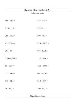 Restar Decimales hasta Milésimas
