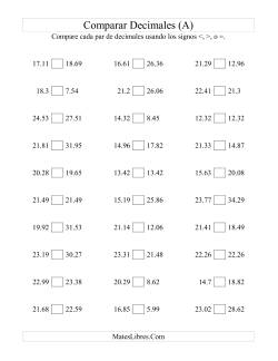 Comparar Decimales Hasta Centésimas