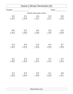 Sumar y Restar Décimas con 0 delante del Decimal (rango de 0.1 a 0.9)