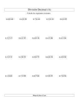 División de Decimales -- Rango de 1.1 Hasta 99.9