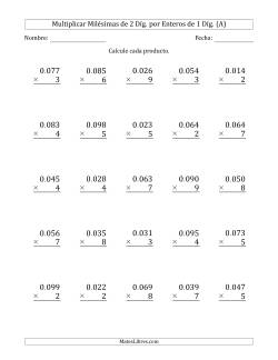 Multiplicar Milésimas de 2 Díg. por Enteros de 1 Díg.