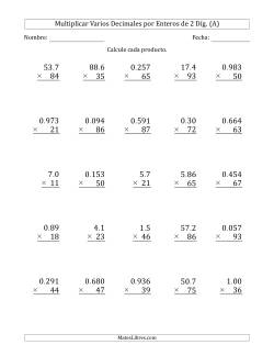 Multiplicar Varios Decimales por Enteros de 2 Díg.