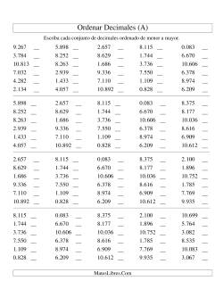 Ordenar Decimales -- Milésimas