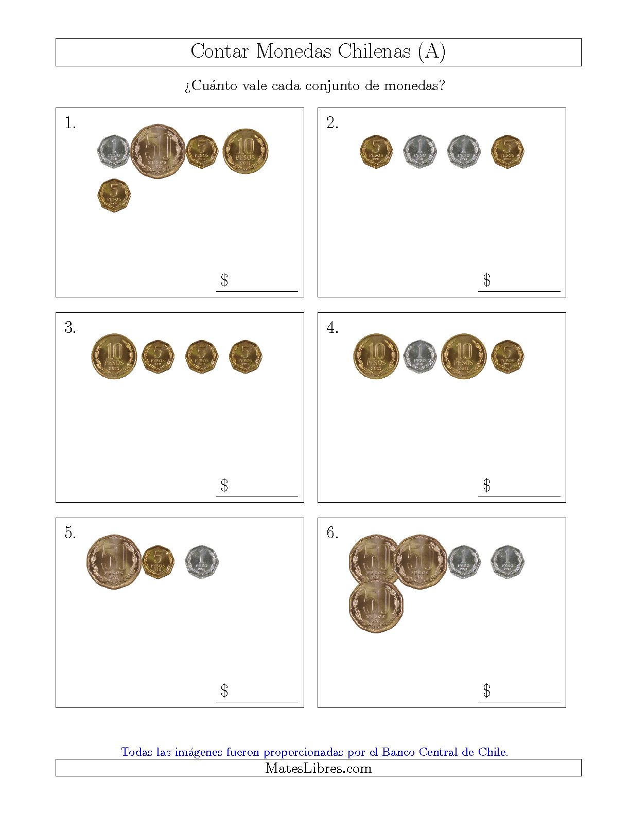 Contar Colecciones Pequeñas de Monedas Chilenas sin Monedas de 100 ó