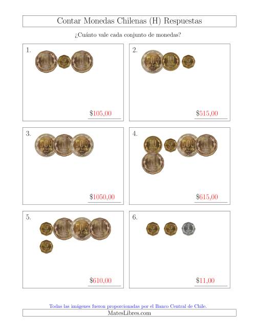 La hoja de ejercicios de Contar Colecciones Pequeñas de Monedas Chilenas (H) Página 2