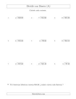 Dividir Cantidades de Dólares en Incrementos de 10 Centavos por Divisores de Un Dígito