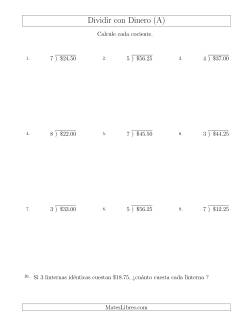 Dividir Cantidades de Dólares en Incrementos de 25 Centavos por Divisores de Un Dígito