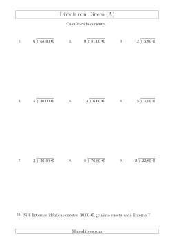 Dividir Cantidades de Euros en Incrementos de 20 Céntimos por Divisores de Un Dígito