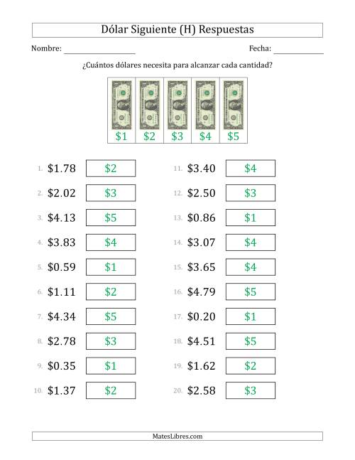 La hoja de ejercicios de Estrategias del Dólar Siguiente con Cantidades hasta $5 (Estados Unidos) (H) Página 2