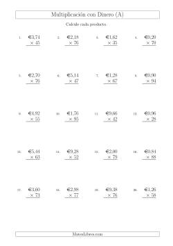 Multiplicar Diferentes Cantidades de Euros en Incrementos de 2 Céntimos por Multiplicadores de Dos Dígitos