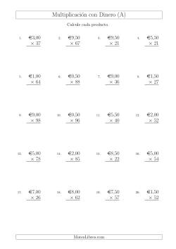 Multiplicar Diferentes Cantidades de Euros en Incrementos de 50 Céntimos por Multiplicadores de Dos Dígitos