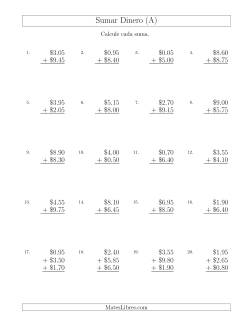 Sumar Dólares con Cantidades hasta $10 con Incrementos de 5 Centavos