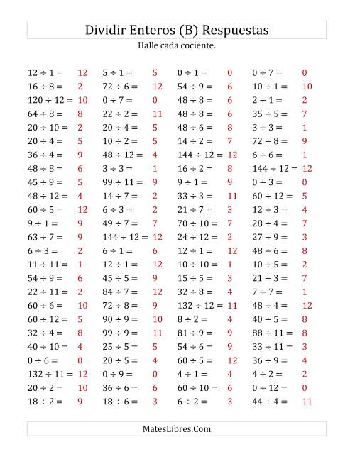 La hoja de ejercicios de Divisiones Básicas hasta 144 (con Ceros) (B) Página 2