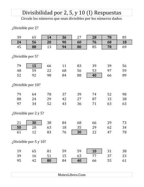 La hoja de ejercicios de Reglas de Divisibilidad por 2, 5 y 10 (I) Página 2