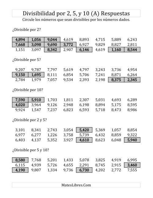 Reglas De Divisibilidad Por 2 5 Y 10 A