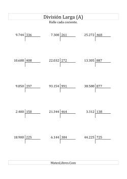 División Larga en Formato Europeo -- Divisor de 3 Dígitos, Cociente de 2 Dígitos, Sin Resto