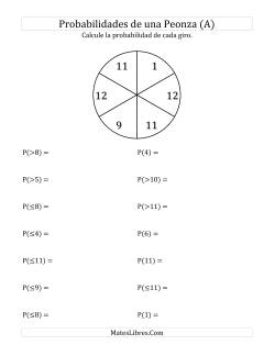 Hallar la Probabilidad de Un Giro de Peonza (6 Segmentos)