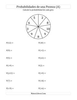 Hallar la Probabilidad de Un Giro de Peonza (9 Segmentos)