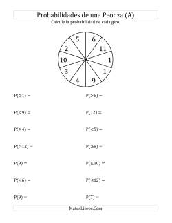 Hallar la Probabilidad de Un Giro de Peonza (10 Segmentos)