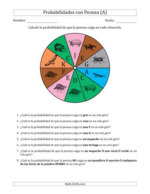 La hoja de ejercicios de Peonzas No Numéricas con Colores/Letras/Imágenes (10 Secciones) (A)