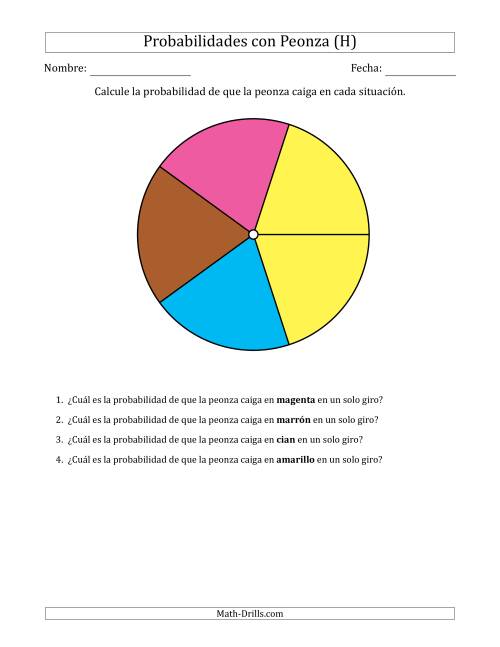 La hoja de ejercicios de Peonzas No Numéricas con Colores (5 Secciones) (H)