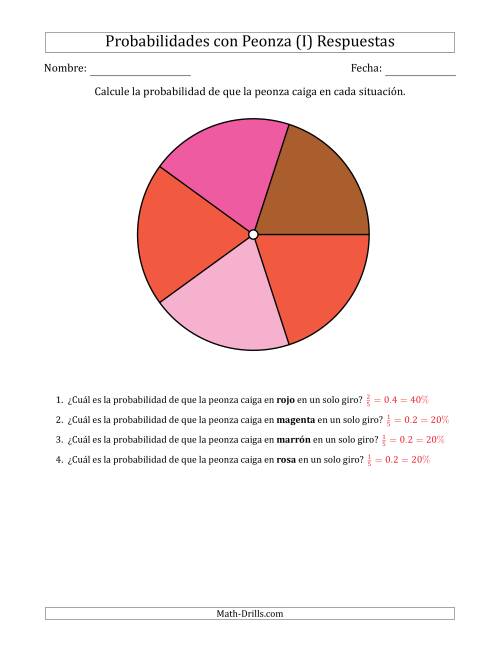 La hoja de ejercicios de Peonzas No Numéricas con Colores (5 Secciones) (I) Página 2
