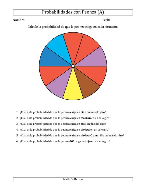 La hoja de ejercicios de Peonzas No Numéricas con Colores (10 Secciones) (A)