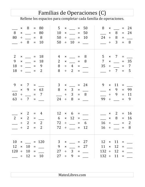 La hoja de ejercicios de Multiplicación y División hasta 144 (C)