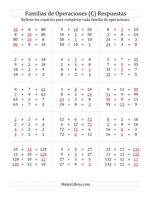 La hoja de ejercicios de Multiplicación y División hasta 144 (C) Página 2