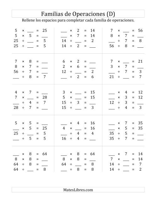 La hoja de ejercicios de Multiplicación y División hasta 64 (D)