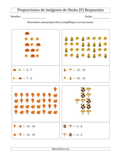 La hoja de ejercicios de Proporciones de Imágenes de Árboles de Otoño, Proporción entre partes (Dispersas) (F) Página 2