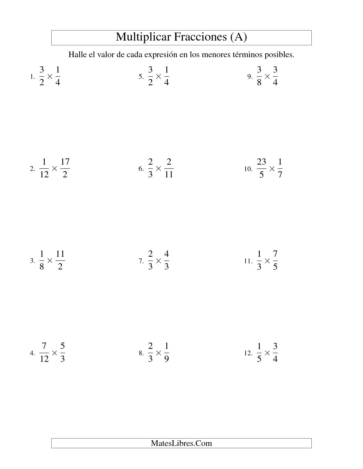 Multiplicacion De Fracciones Ejercicios 5171