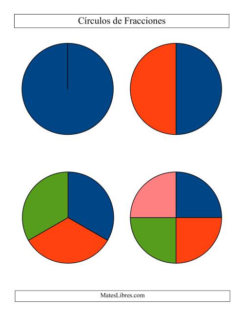 La hoja de ejercicios de Círculos Multicolores de Fracciones sin Etiquetas (Grande) (A)