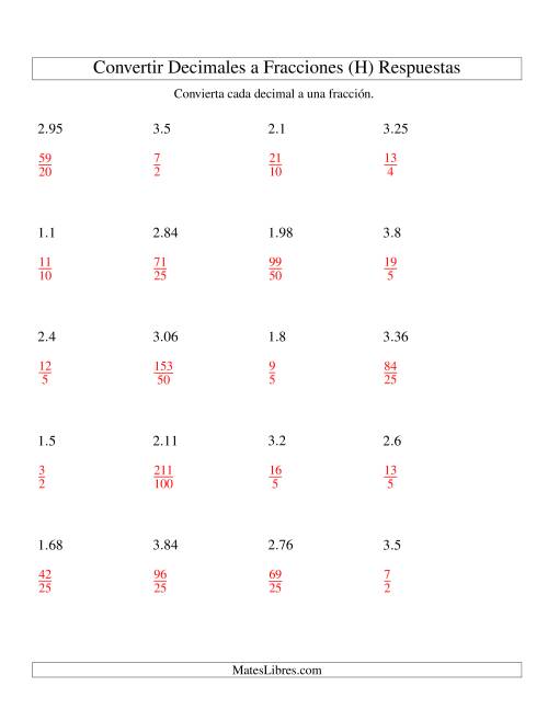 La hoja de ejercicios de Convertir Decimales en Fracciones (H) Página 2