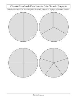 Círculos Grandes de Fracciones en Gris Claro sin Etiquetas