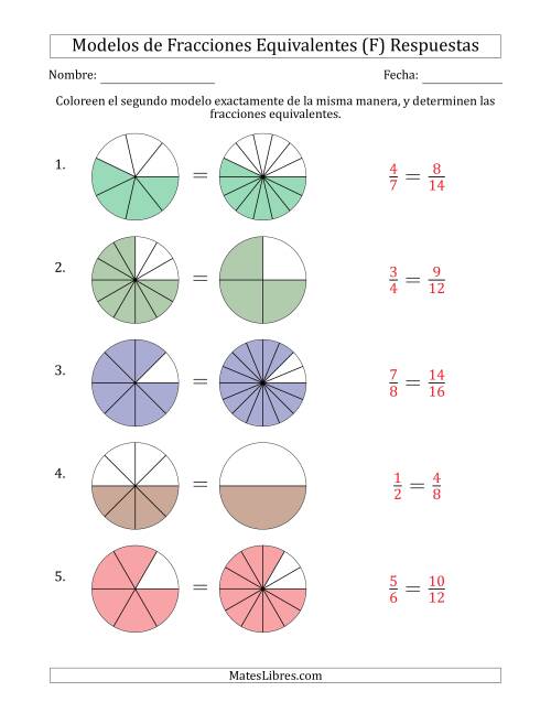 La hoja de ejercicios de Modelos de Fracciones Equivalentes (Fracción Simplificada en Cualquier Posición) (F) Página 2