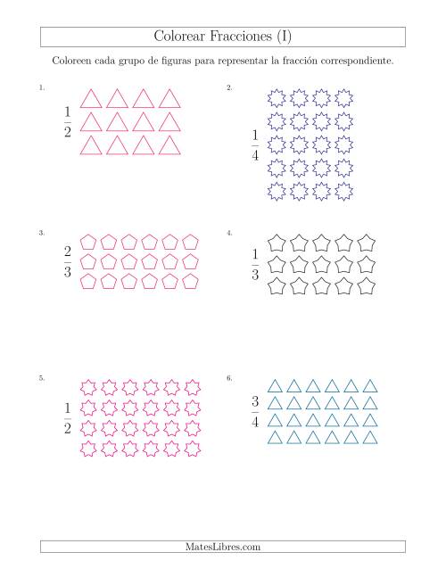 La hoja de ejercicios de Colorear Grupos de Figuras para Representar Fracciones (I)