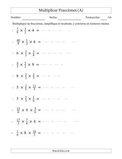 Multiplicar Fracciones Propias, Impropias, y Números Enteros