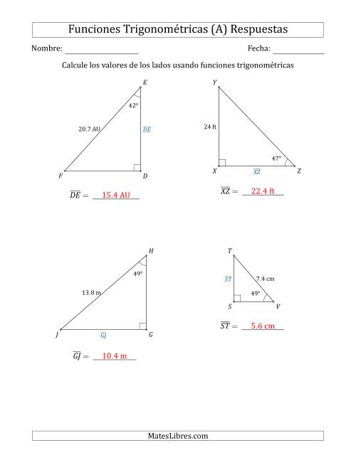 La hoja de ejercicios de Calcular Valores de Lados usando Funciones Trigonométricas (Todas) Página 2
